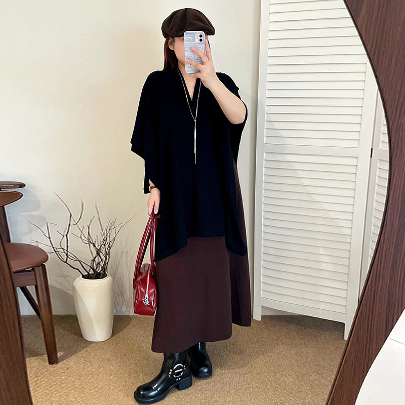 乃粒大码女装针织披肩女外搭斗篷外套2025秋款胖mm宽松开衫23589