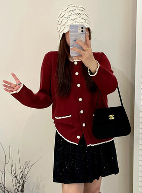 乃粒23195大码女装百搭小香风外套2025冬胖mm宽松气质针织外套女