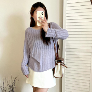 针织衫 不规则设计感上衣女2025秋胖mm宽松长袖 23087乃粒 女装 大码