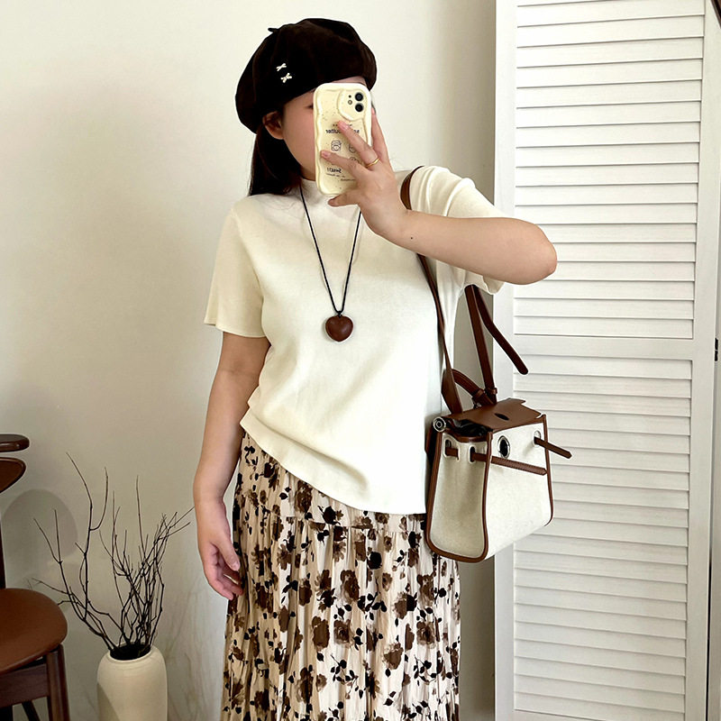 大码女装半高领五分袖上衣女2025秋胖mm外穿内搭针织衫22872乃粒