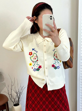 乃粒23626大码女装POLO领猫咪上衣女开衫2025冬款胖mm宽松针织衫