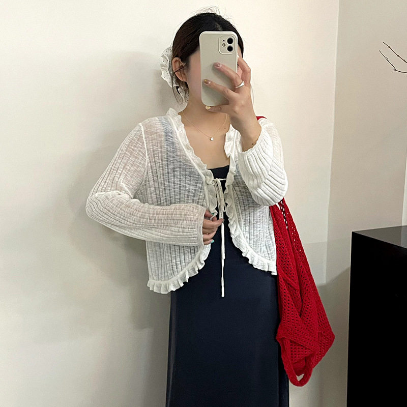 大码女装23965v领木耳边外套女薄款上衣2026夏款胖mm百搭针织开衫