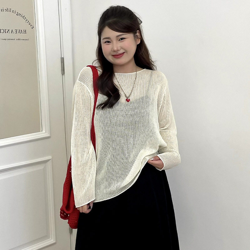 23822大码女装一字领镂空针织衫2026夏胖mm宽松外搭防晒罩衫正品