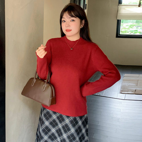 22687乃粒大码女装半领毛衣长袖打底衫2025冬胖妹妹mm内搭针织衫