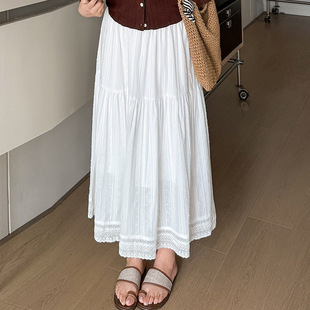 大码女装下摆花边半身裙女松紧百褶裙2025春款胖mm宽松半裙NQ1132