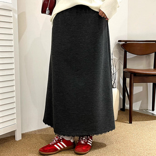 乃粒NQ1359大码女装高腰宽松a字裙女花边半身裙2025冬胖mm直筒裙