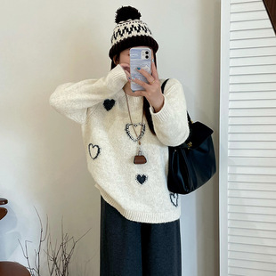 乃粒23539大码女装上衣宽松慵懒感爱心毛衣25冬款胖mm甜美针织衫