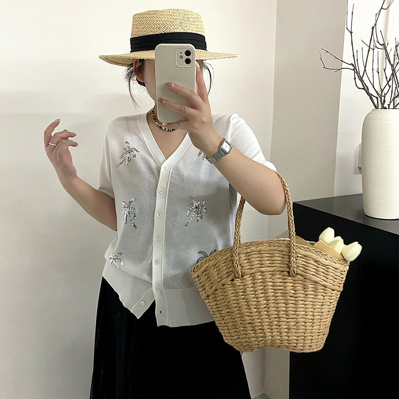 乃粒23985大码女装设计感亮片上衣针织衫2026夏胖mm薄款休闲开衫