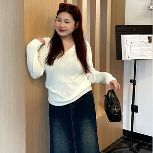 乃粒大码女装半开胸翻领上衣女打底衫2025秋胖mm内搭针织衫23221