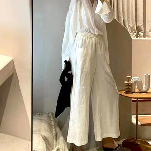 棉麻阔腿裤女士九分裤亚麻直筒显瘦宽腿亚麻裤子夏直筒九分裤宽松