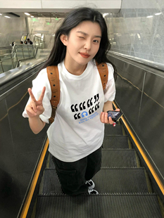 夏季纯棉正肩短袖t恤女重磅新款爆款设计感小众美式宽松上衣半袖