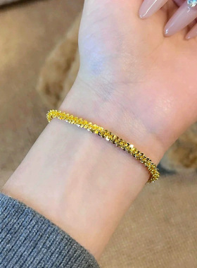 真金24K色满天星碎碎金手链女素链麻花波光粼粼爆闪高级手串手饰