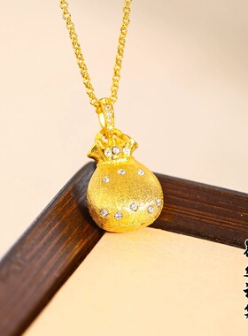 韦雪同款沙金点钻拉丝福袋项链锁骨链轻奢风百搭毛衣链配饰女