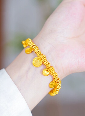 金店同款沙金黄财神小胖福两世欢盘缠手链新中式国潮风手串女