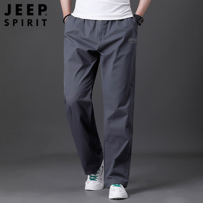 JEEP高端纯棉休闲裤男款2025秋冬加绒宽松直筒外穿大码工装长裤子