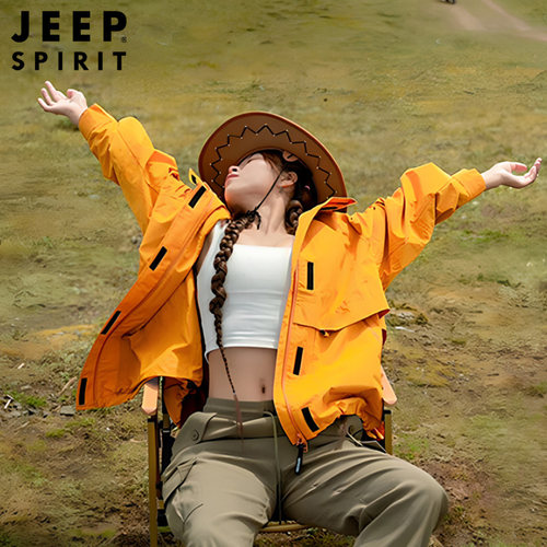 JEEP刘亦菲同款2026新款连帽春季外套女登山夹克防风防水冲锋衣女