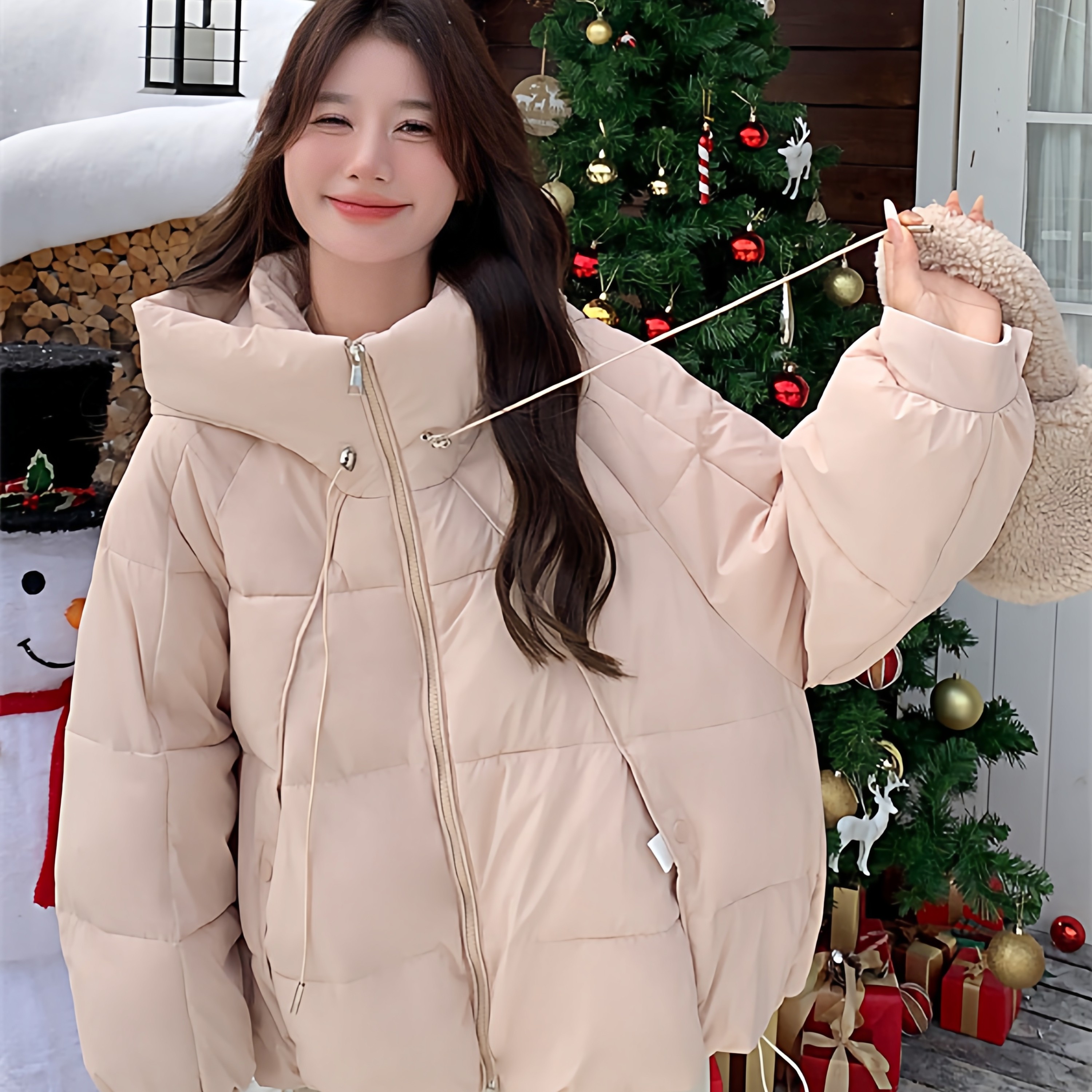 立领粉色羽绒棉服外套女冬季2025