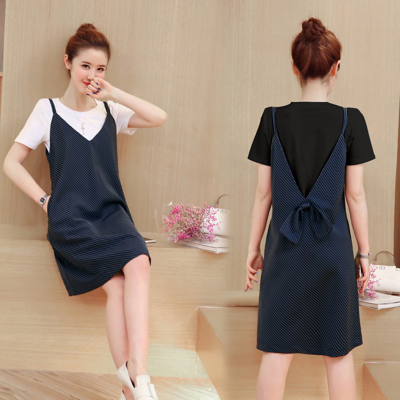 孕妇夏装连衣裙时尚款2020新款潮妈宽松裙子夏天怀孕期套装两件套