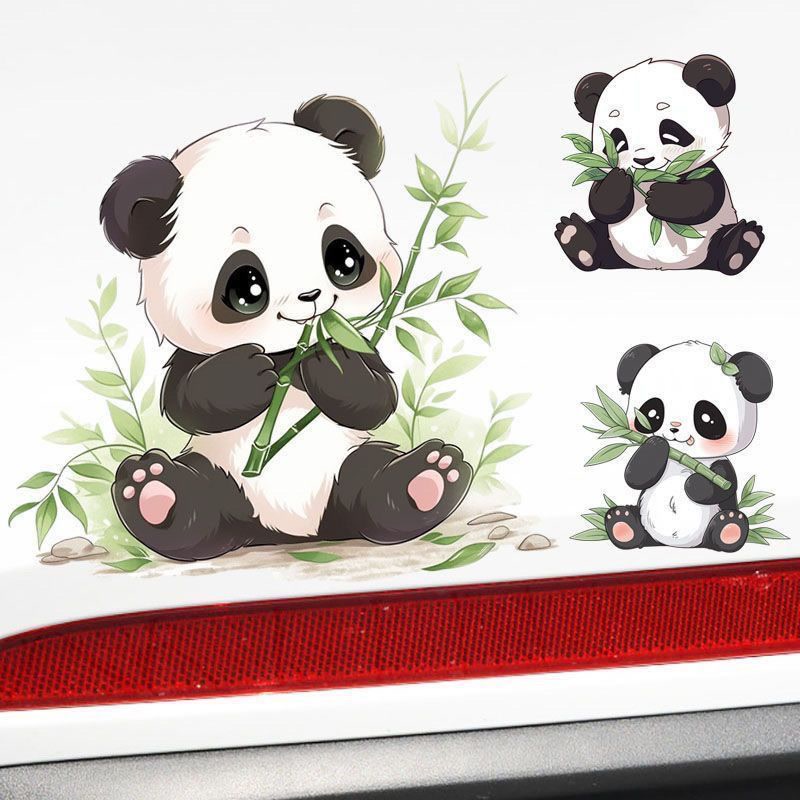 可爱个性卡通吃竹熊猫汽车电动车装饰贴纸划痕遮挡遮盖防水车贴纸