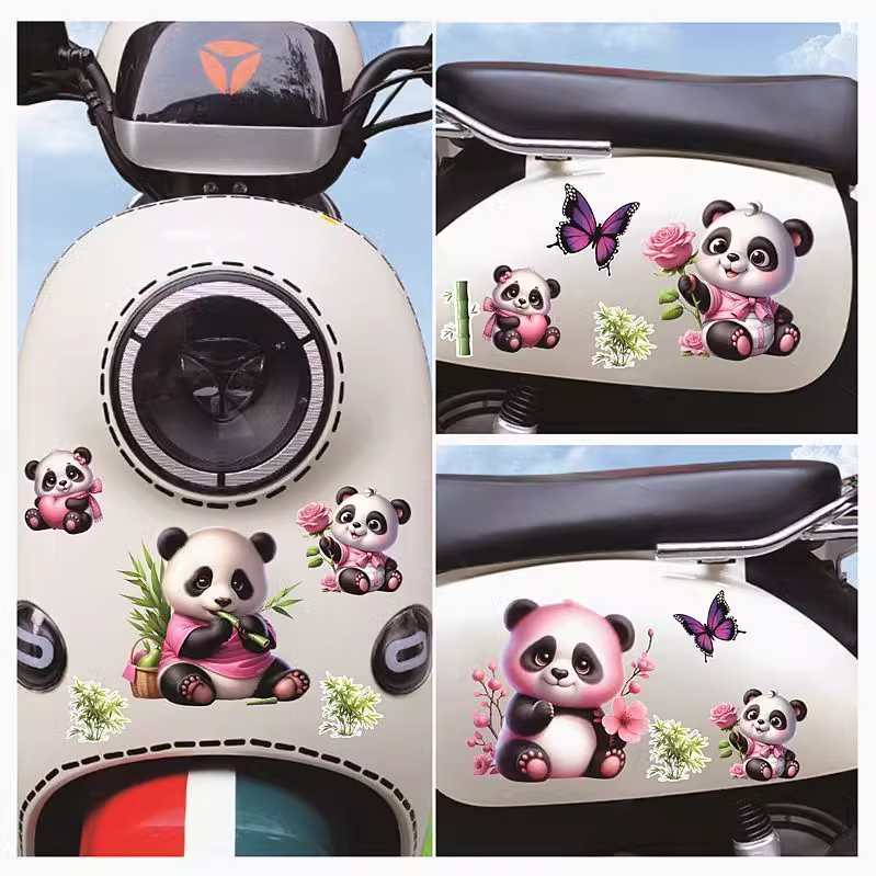 卡通可爱玫瑰熊猫车贴汽车摩托车电动车贴纸头盔装饰贴画防水贴纸