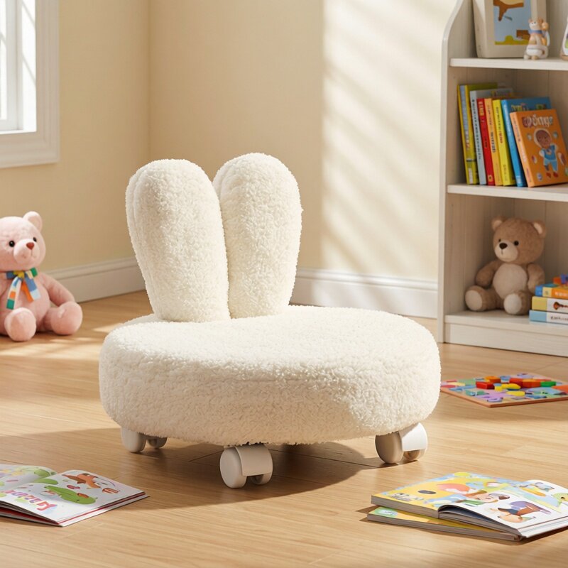 万向轮小凳子带滑轮矮凳家用客厅换鞋凳靠背客厅儿童圆凳椅子板凳