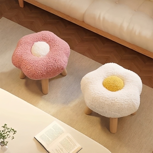 小凳子家用小板凳可爱花朵软坐垫客厅落地创意毛绒坐凳子儿童矮凳