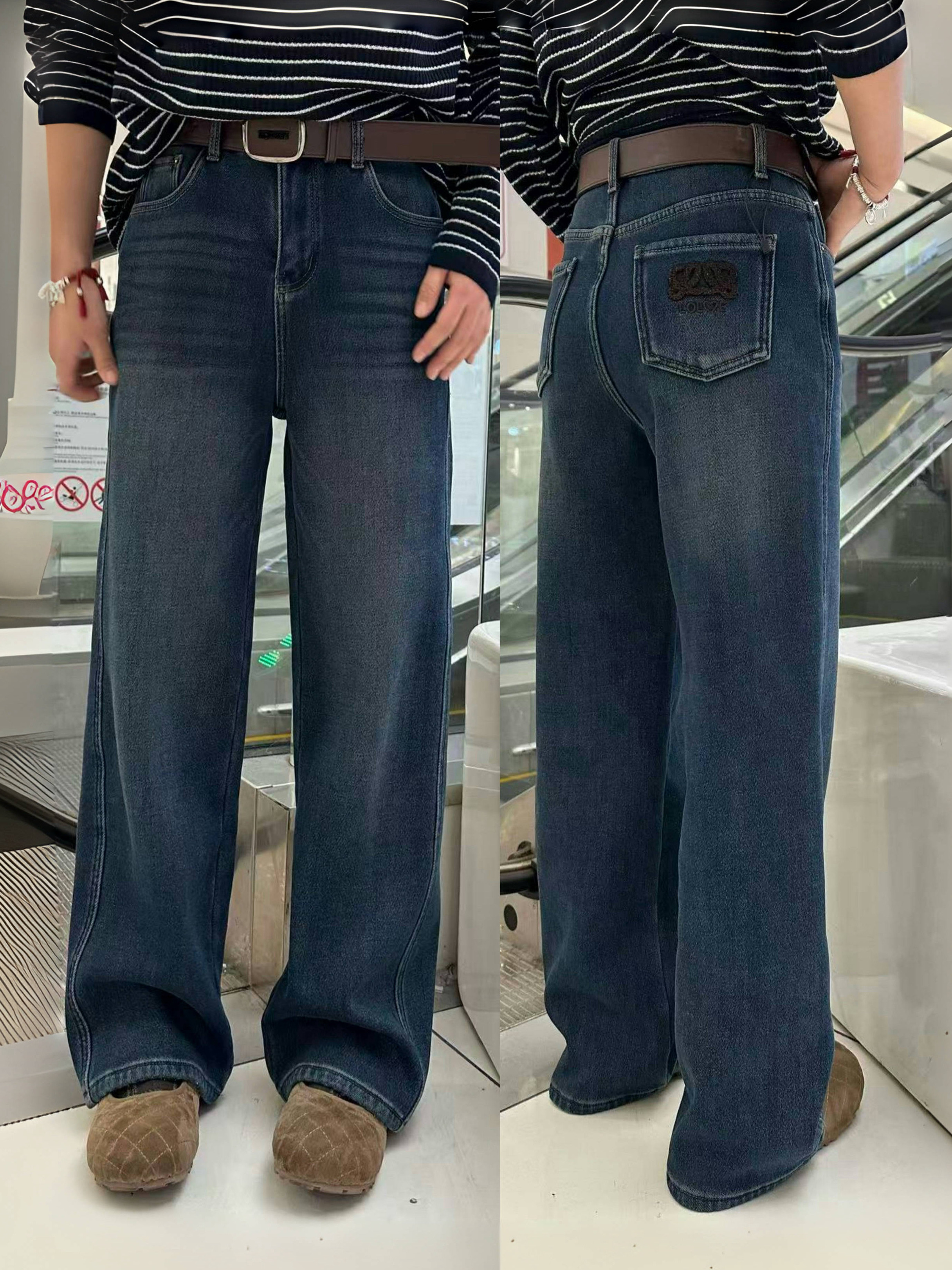 欧货爆款2025冬季加绒牛仔裤女窄版阔腿裤显瘦弹力直筒裤刺绣高端,女装/女士精品,牛仔裤,淘宝优惠券,粉丝福利购,淘宝优惠卷