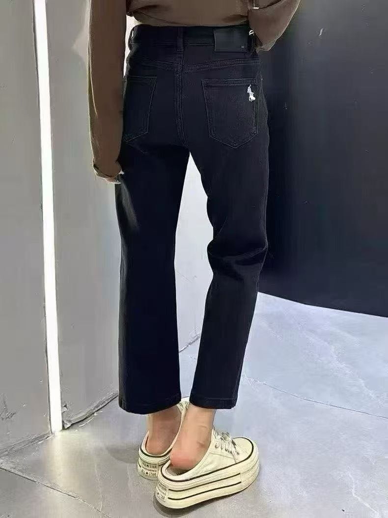 欧货正版牛仔裤女2025秋九分小直筒烟管裤黑色显瘦法棍裤弹力爆款