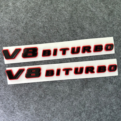 适用新款奔驰车标改装黑红色V8BITURBO侧标车身贴AMG尾标个性字标