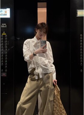老钱风蝴蝶结白色衬衫上衣牛仔裤拖地裤时尚套装女