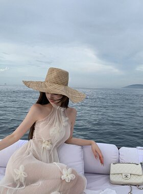 NEW隐世佳人 手工立体捏褶花朵网纱挂脖裙