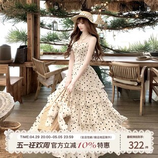 “罗马假日”法式度假温柔波点收腰显瘦时尚吊带连衣裙