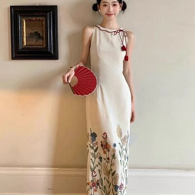 新中式印花改良旗袍连衣裙女