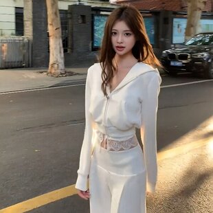 休闲运动套装 连帽卫衣开衫 上衣外套高腰显瘦工卫裤 子两件套 女春季