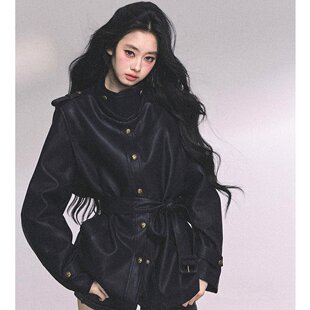 冬季 高级感宽松 黑色酷飒风pu皮衣外套女2025新款 Trendy美式