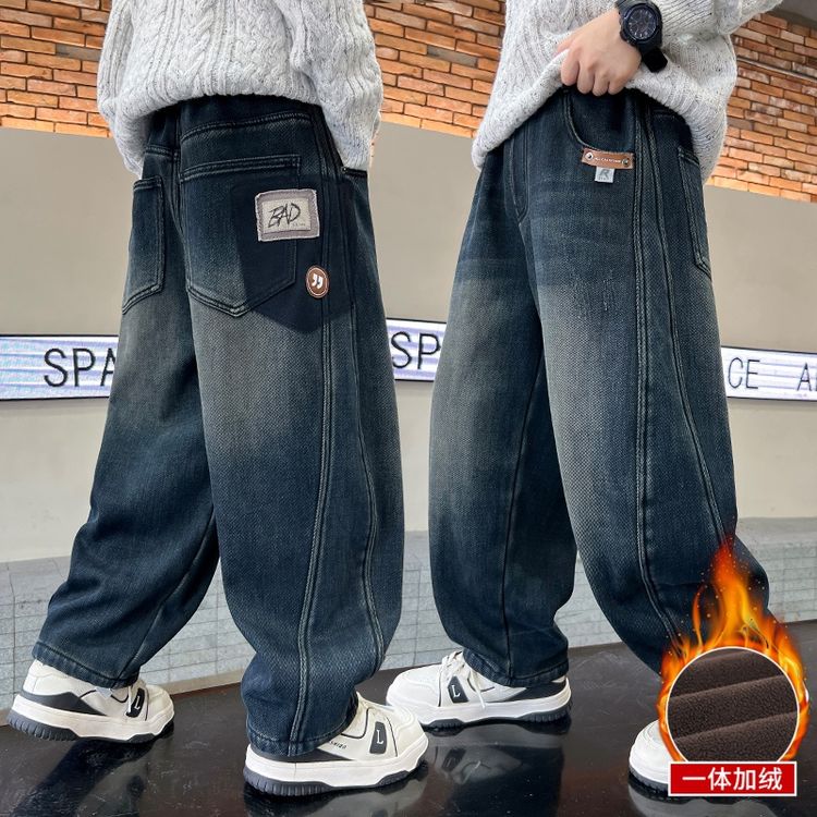冬季皮筋腰带冬季男儿童牛仔裤