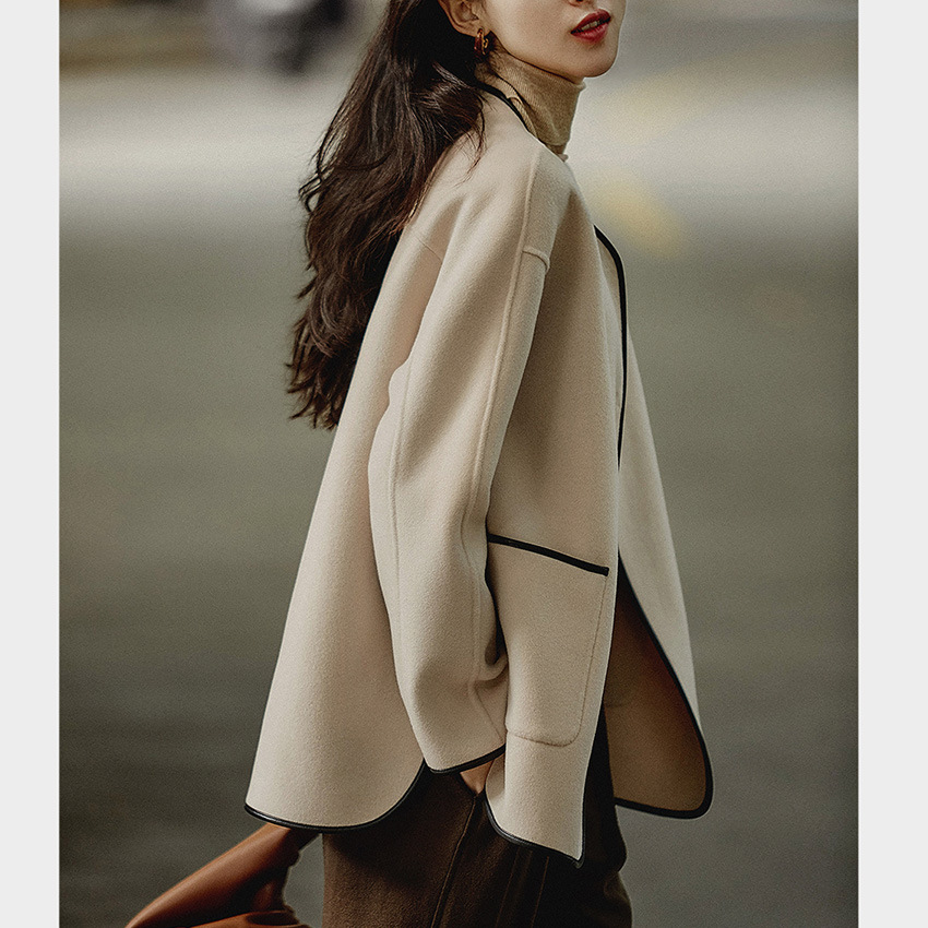 羊毛双面呢羊毛大衣妙生莲法式