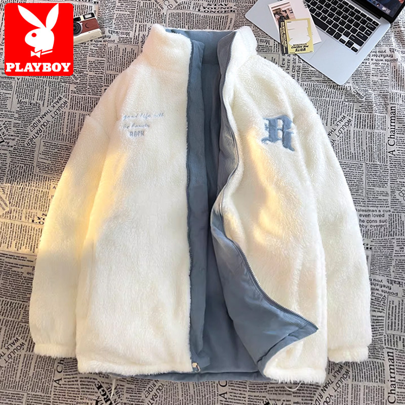 花花公子棉服男款冬季加厚立领棉衣青少年灯芯绒双面穿羊羔绒外套