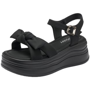 卓诗尼坡跟女鞋夏天新款凉鞋女厚底增高黑色黑底松糕底夏款大码女