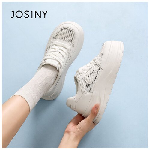 Josiny/卓诗尼JOSINY网面透气小白鞋女增高休闲百搭面包鞋松糕鞋
