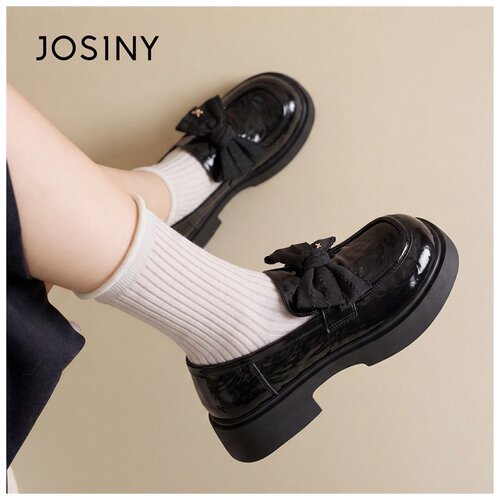 Josiny/卓诗尼JOSINY厚底乐福鞋女蝴蝶结英伦风通勤小皮鞋一脚蹬