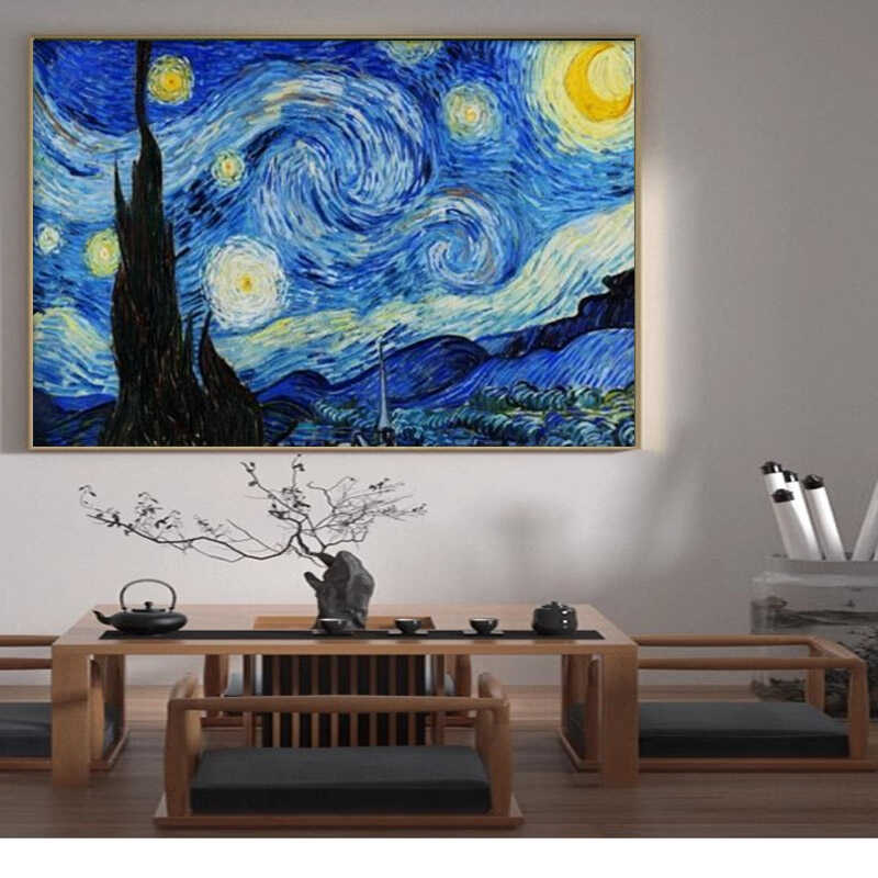 临摹梵高名画星空抽象肌理画民宿别墅墙画客厅卧室餐厅酒店装饰画图片