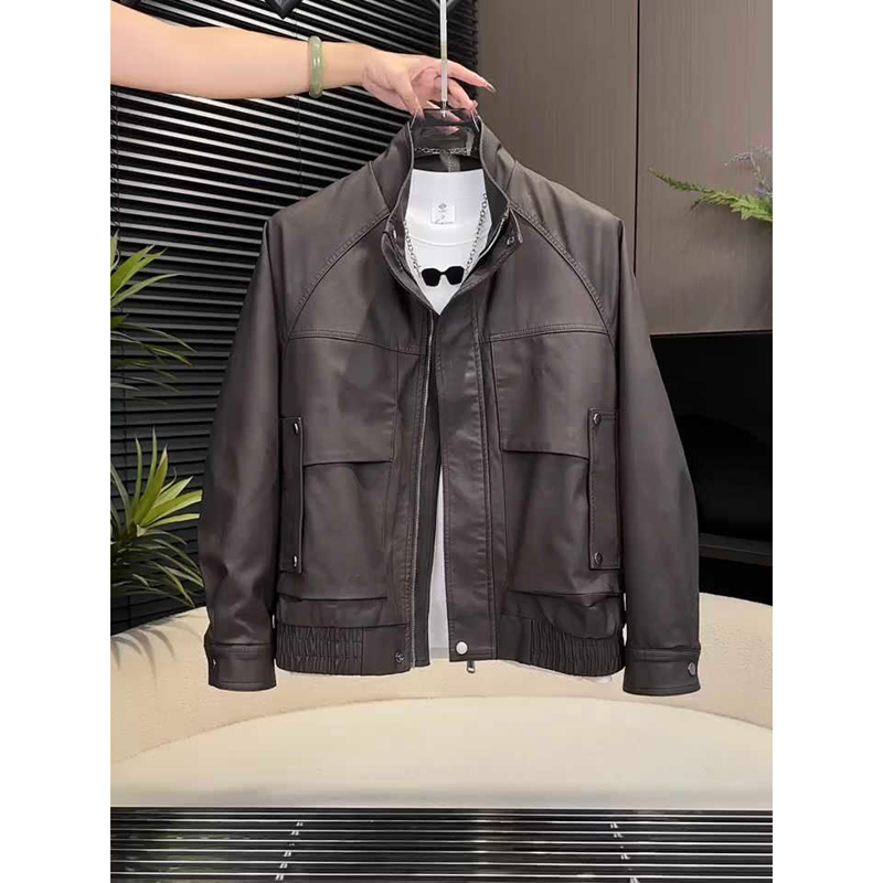皮衣外套男立领宽松加绒加厚
