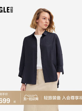 AIGLE艾高女士七分袖衬衫天丝开衫上衣女装休闲衬衣经典春款BZ62