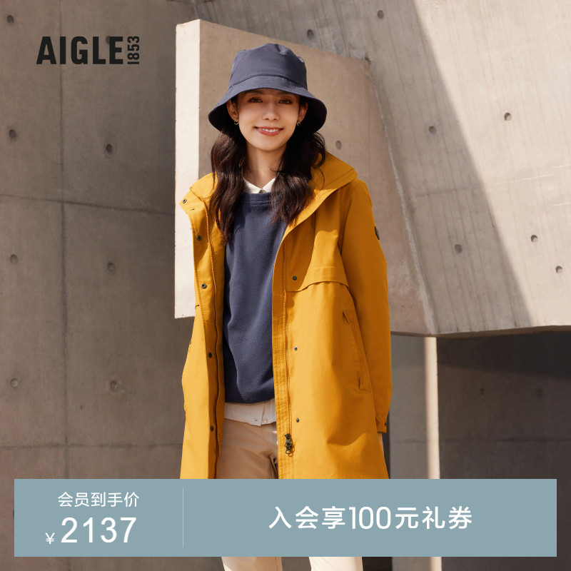 AIGLE艾高秋季女MTD防风防雨透汽中长款户外夹克休闲外套上衣 户外/登山/野营/旅行用品 户外休闲衣 原图主图