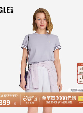 AIGLE艾高女士上衣凉感罗纹圆领T恤法式时尚户外休闲短袖BF62