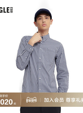 AIGLE艾高春秋季DFT速干男士休闲长袖格纹防晒衬衫法式蓝色上衣