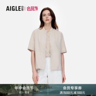 夏季 防晒落肩衬衫 新品 吸湿UPF40 女士上衣 AIGLE艾高速干短袖