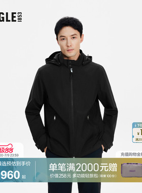 AIGLE艾高男士夹克外套防风透汽抗水软壳衣春夏黑色法式上衣AZ54