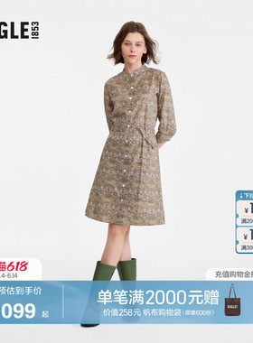 AIGLE艾高夏季裙子时尚印花户外休闲修身法式连衣裙女士裙装AL02